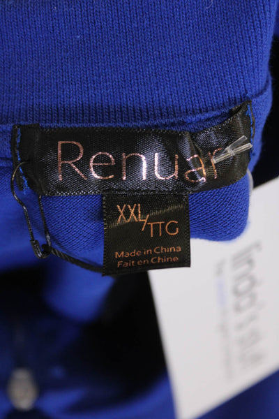 Renuar Women's Short Sleeves Quater Zip Basic Cotton Polo Shirt Blue Size XXL