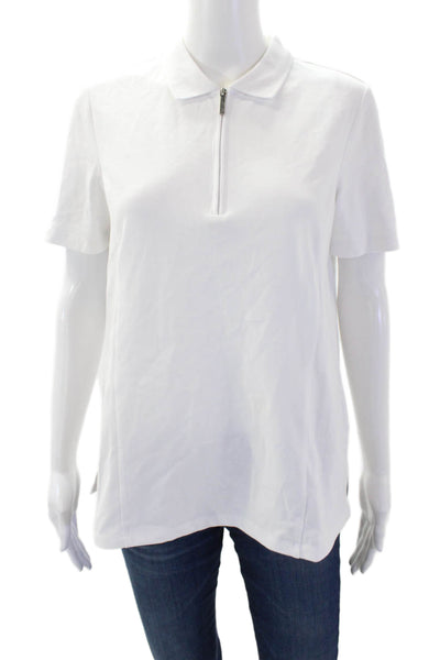 Renuar Women's Collared Short Sleeves Basic Cotton Polo T-Shirt White Size XXL