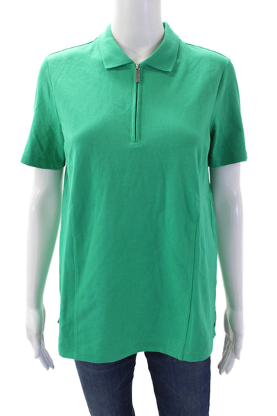 Renuar Women's Short Sleeves Quarter Zip Button Polo T-Shirt Green Size M