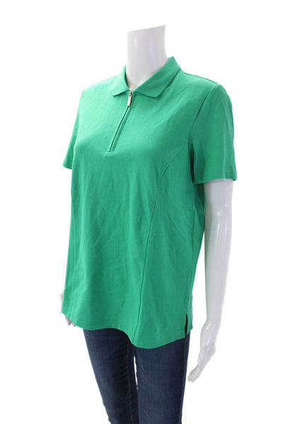 Renuar Women's Short Sleeves Quarter Zip Button Polo T-Shirt Green Size M