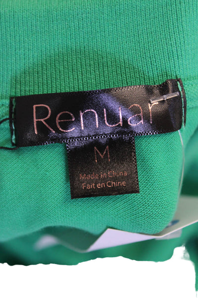 Renuar Women's Short Sleeves Quarter Zip Button Polo T-Shirt Green Size M
