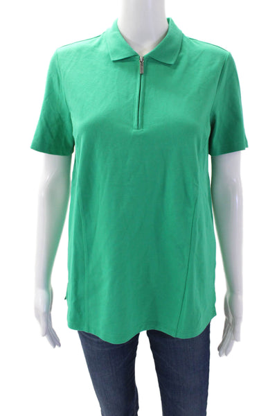 Renuar Women's Short Sleeves Quarter Zip Button Polo T-shirt Green Size XS