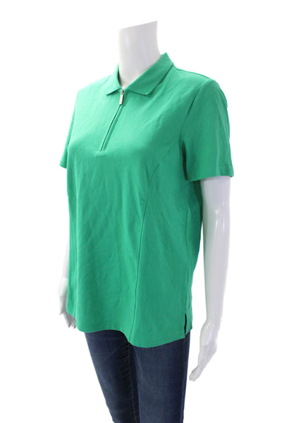 Renuar Women's Short Sleeves Quarter Zip Button Polo T-shirt Green Size XS