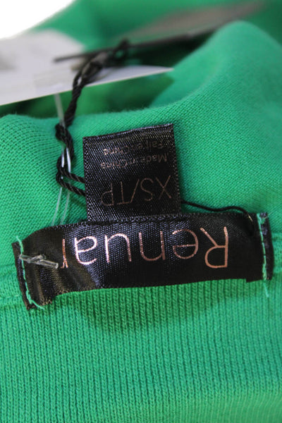 Renuar Women's Short Sleeves Quarter Zip Button Polo T-shirt Green Size XS
