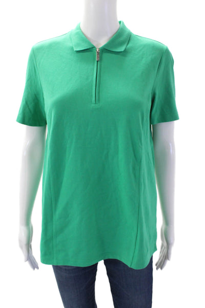 Renuar Women's Collared Short Sleeves Quarter Zip T-Shirt Green Size S