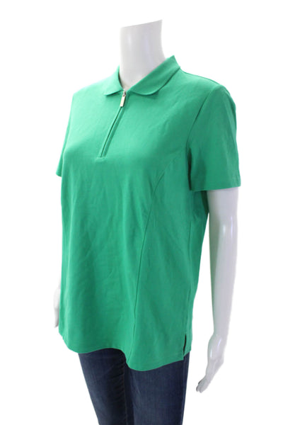 Renuar Women's Collared Short Sleeves Quarter Zip T-Shirt Green Size S