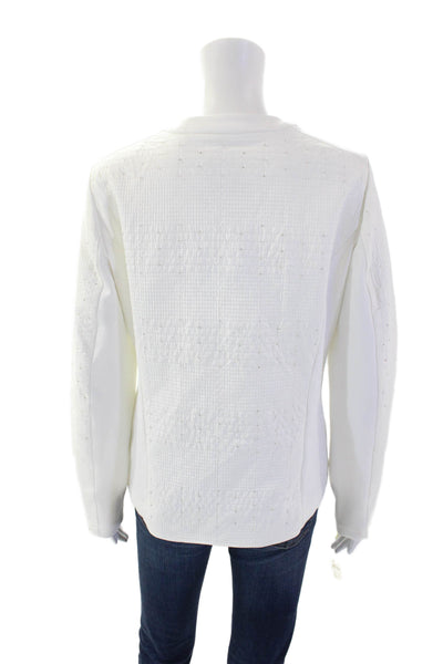 I' Cona Women's Rhinestone Studs Pocket Full Zip Lined Basic Jacket White Size 4