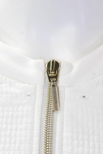 I' Cona Women's Rhinestone Studs Pocket Full Zip Lined Basic Jacket White Size 4