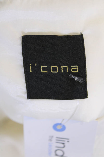 I' Cona Women's Rhinestone Studs Pocket Full Zip Lined Basic Jacket White Size 4