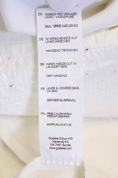 I' Cona Women's Rhinestone Studs Pocket Full Zip Lined Basic Jacket White Size 4