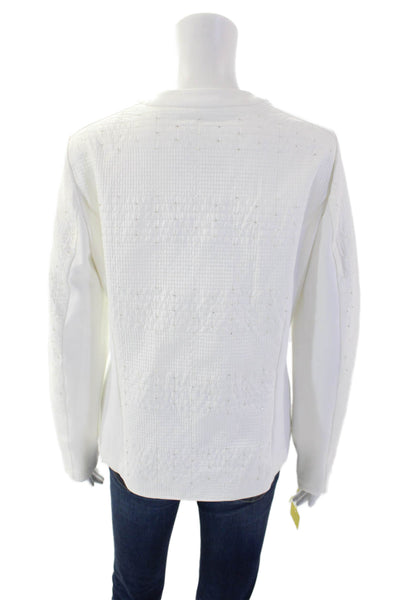 I' Cona Womens Long Sleeves Rhinestone Full Zip Round Neck Jacket White Size 42