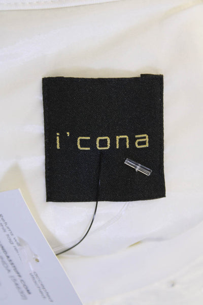 I' Cona Womens Long Sleeves Rhinestone Full Zip Round Neck Jacket White Size 42