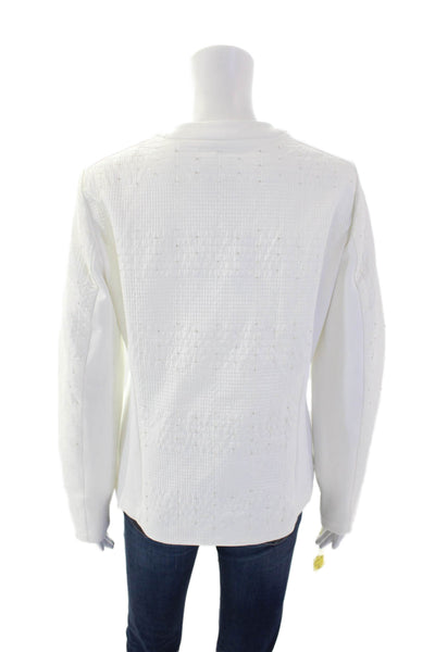 I' Cona Womens Long Sleeves Full Zip Rhinestone Studs Basic Jacket White Size 38