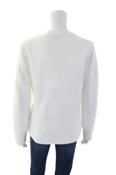 I' Cona Womens Long Sleeves Full Zip Rhinestone Studs Basic Jacket White Size 40