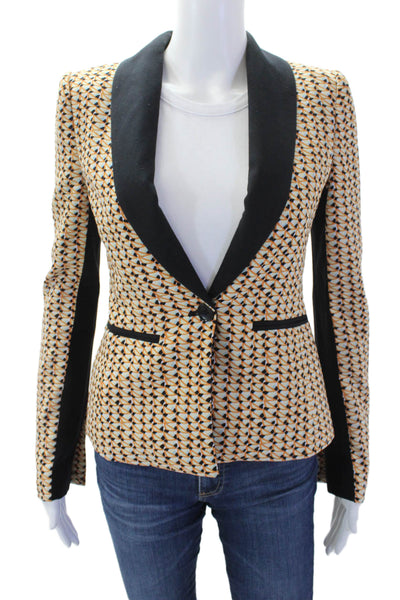 BCBG Max Azria Womens Geometric Long Sleeve Collared Blazer Orange Size 2XS