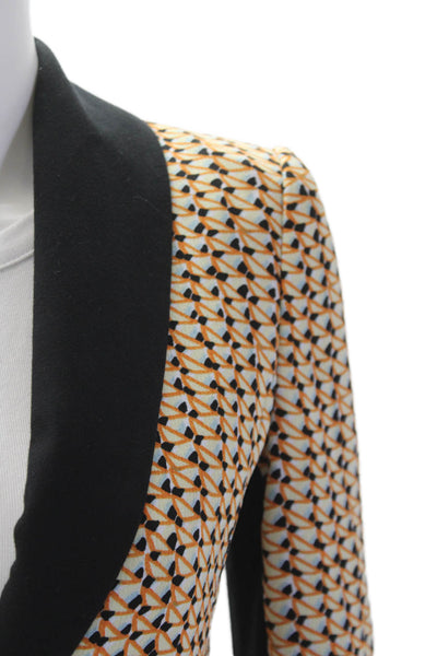 BCBG Max Azria Womens Geometric Long Sleeve Collared Blazer Orange Size 2XS
