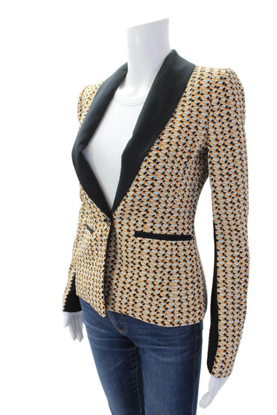 BCBG Max Azria Womens Geometric Long Sleeve Collared Blazer Orange Size 2XS
