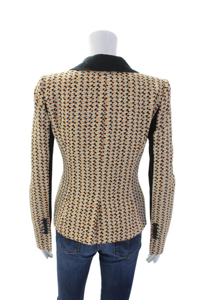 BCBG Max Azria Womens Geometric Long Sleeve Collared Blazer Orange Size 2XS