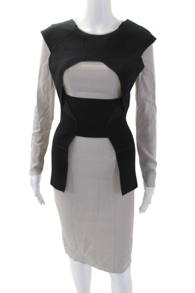 Roland Mouret Womens Color Block Long Sleeve Knee Length Dress Gray Size 4