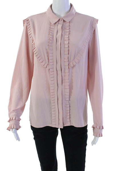 Catherine Catherine Malandrino Women's Long Sleeves Ruffle Blouse Pink Size S
