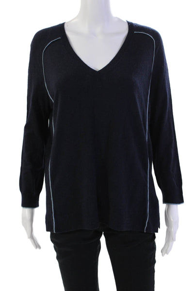 J Crew Women's V-Neck Long Sleeves Slit Hem Pullover Sweater Blue Size S