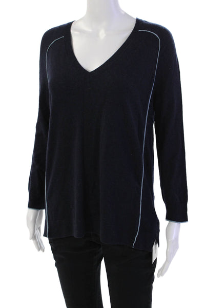 J Crew Women's V-Neck Long Sleeves Slit Hem Pullover Sweater Blue Size S