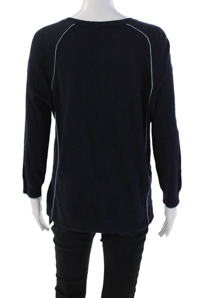 J Crew Women's V-Neck Long Sleeves Slit Hem Pullover Sweater Blue Size S