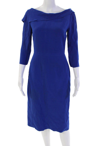 Rachel Roy Women's Scoop Neck Short Sleeves Ruffle Midi Dress Blue Size 0