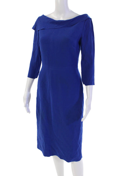 Rachel Roy Women's Scoop Neck Short Sleeves Ruffle Midi Dress Blue Size 0