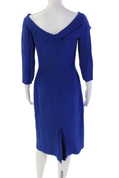 Rachel Roy Women's Scoop Neck Short Sleeves Ruffle Midi Dress Blue Size 0