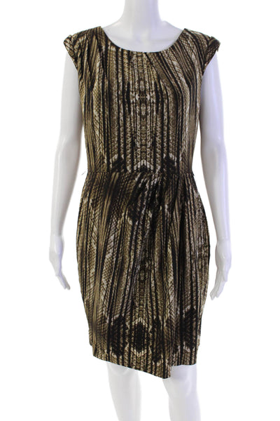 Calvin Klein Womens Sleeveless Striped Print Pleated Sheath Dress Brown Size 8