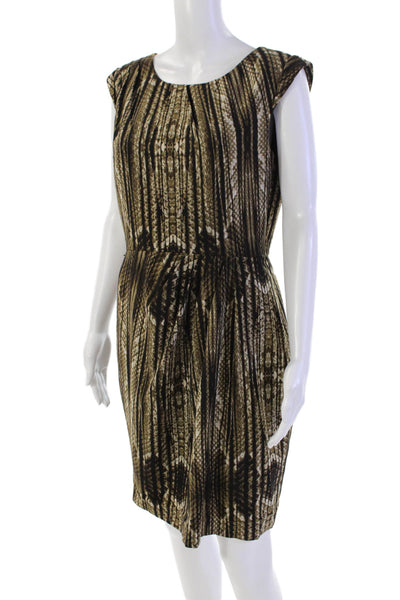 Calvin Klein Womens Sleeveless Striped Print Pleated Sheath Dress Brown Size 8