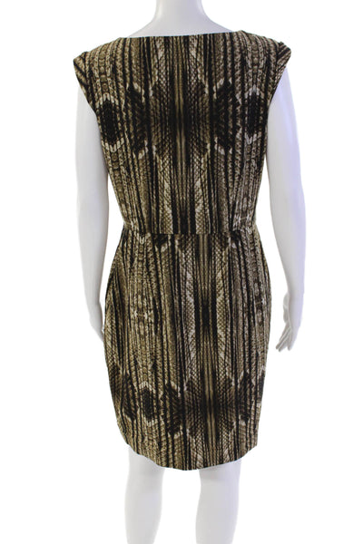 Calvin Klein Womens Sleeveless Striped Print Pleated Sheath Dress Brown Size 8