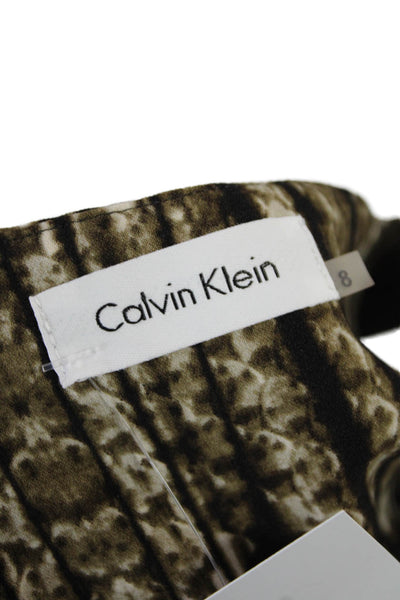Calvin Klein Womens Sleeveless Striped Print Pleated Sheath Dress Brown Size 8