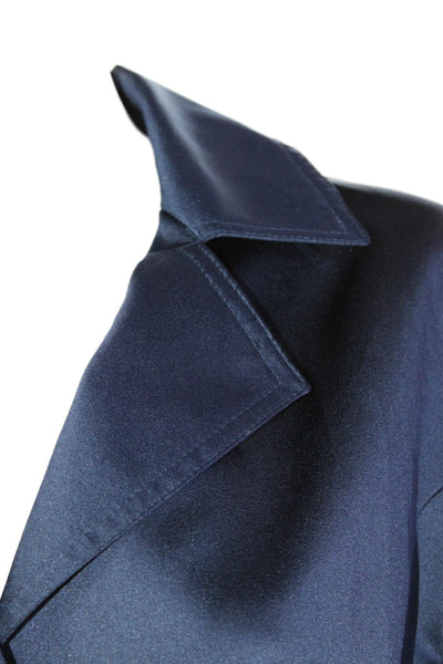 Calvin Klein Womens Satin Single Breasted Tie Waist Blazer Blue Size S