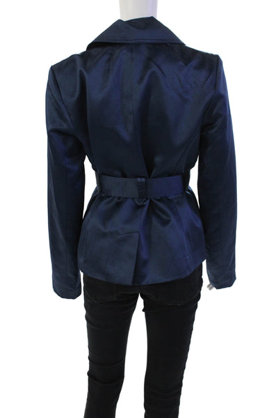 Calvin Klein Womens Satin Single Breasted Tie Waist Blazer Blue Size S