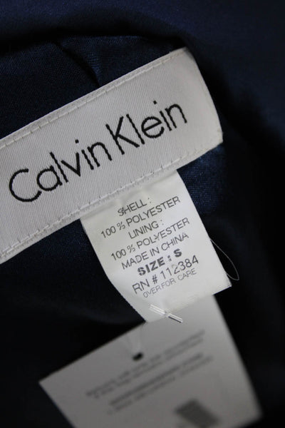 Calvin Klein Womens Satin Single Breasted Tie Waist Blazer Blue Size S