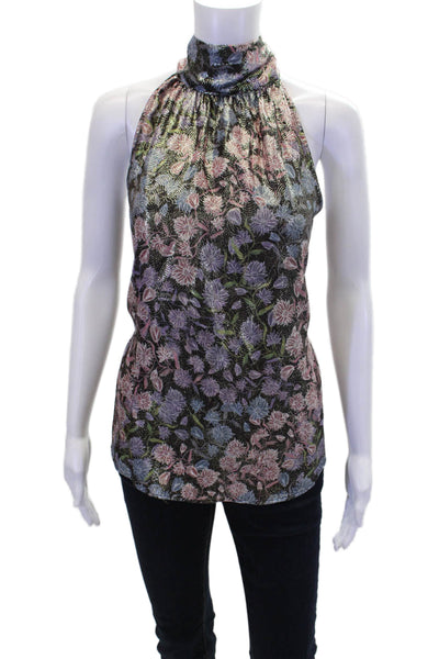 J Crew Collection Womens Metallic Floral Halter Neck Blouse Black Size XS