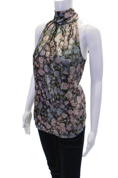 J Crew Collection Womens Metallic Floral Halter Neck Blouse Black Size XS