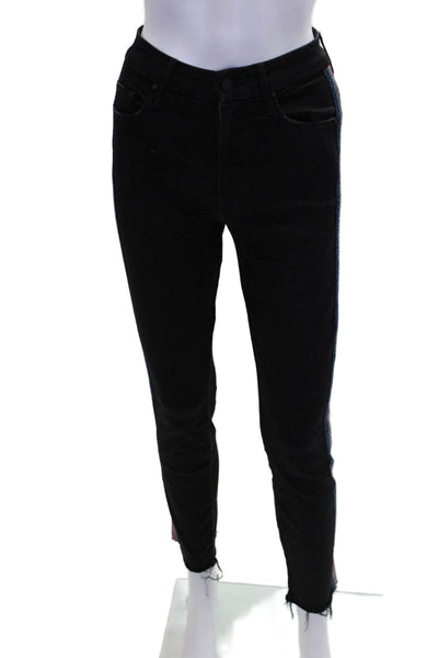 Mother Womens Striped Zippered Mid-Rise Slim Denim Jeans Black Size 26