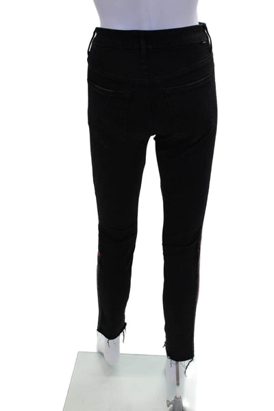 Mother Womens Striped Zippered Mid-Rise Slim Denim Jeans Black Size 26