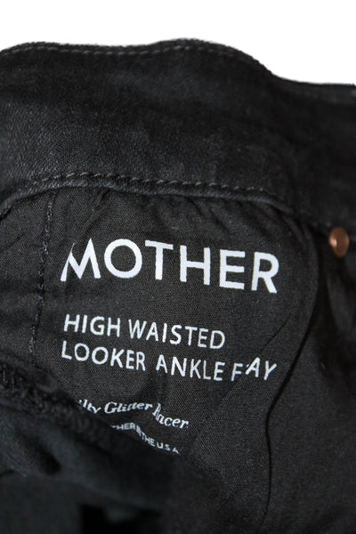 Mother Womens Striped Zippered Mid-Rise Slim Denim Jeans Black Size 26