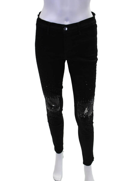 J Brand Womens Cotton Sequined Mid-Rise Zippered Skinny Jeans Black Size 26