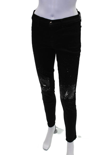 J Brand Womens Cotton Sequined Mid-Rise Zippered Skinny Jeans Black Size 26