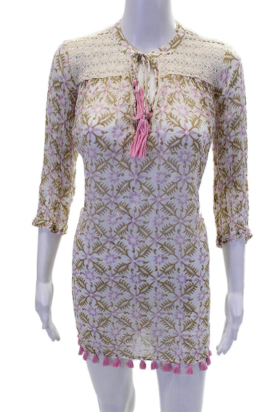 Roberta Roller Rabbit Womens Floral Print Dress White Pink Size Extra Small