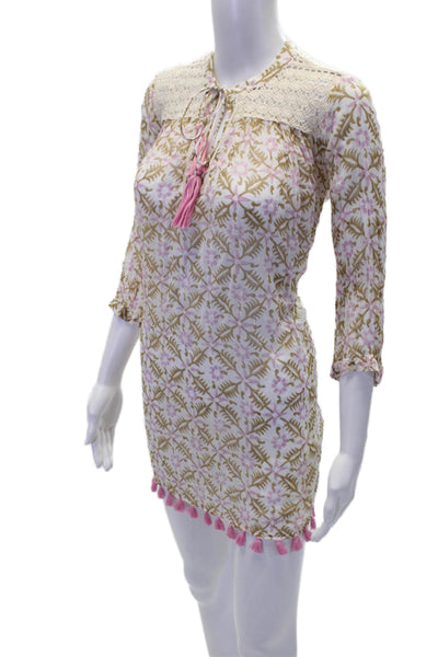 Roberta Roller Rabbit Womens Floral Print Dress White Pink Size Extra Small