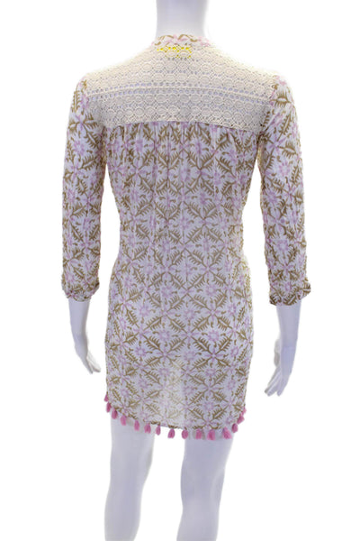 Roberta Roller Rabbit Womens Floral Print Dress White Pink Size Extra Small