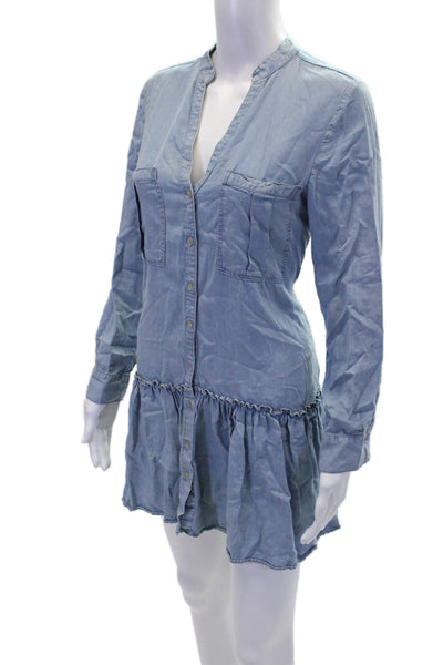 Zara Womens Chambray Button Down Long Sleeves A Line Dress Blue Size Small