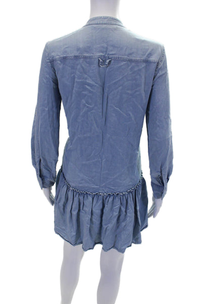 Zara Womens Chambray Button Down Long Sleeves A Line Dress Blue Size Small
