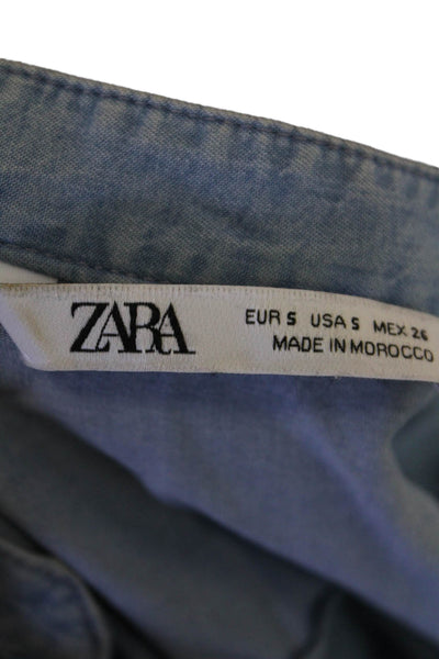 Zara Womens Chambray Button Down Long Sleeves A Line Dress Blue Size Small